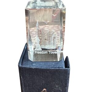 Crystal Etched Freedom Tower NYC Skyline Souvenir‎ Display Block